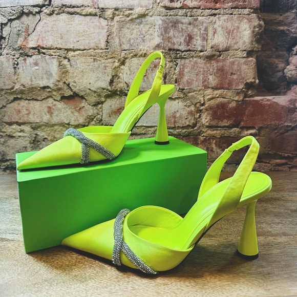 Zara - Satin Rhinestone Lime Heels - Picture 2 of 4